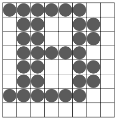 A character defined as a rectangular grid of pixel positions