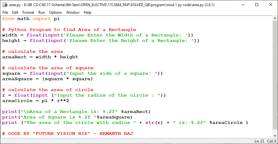 write fortran program to calculate area of a circle