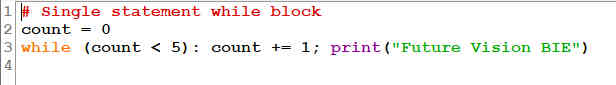 Program to demonstrate Single Statement while Block