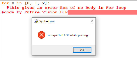 Fig 4.12: Error Because There is no Body in for loop
