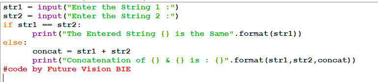 Fig 5.1 Program to compare String & concatenate if both strings are not same.