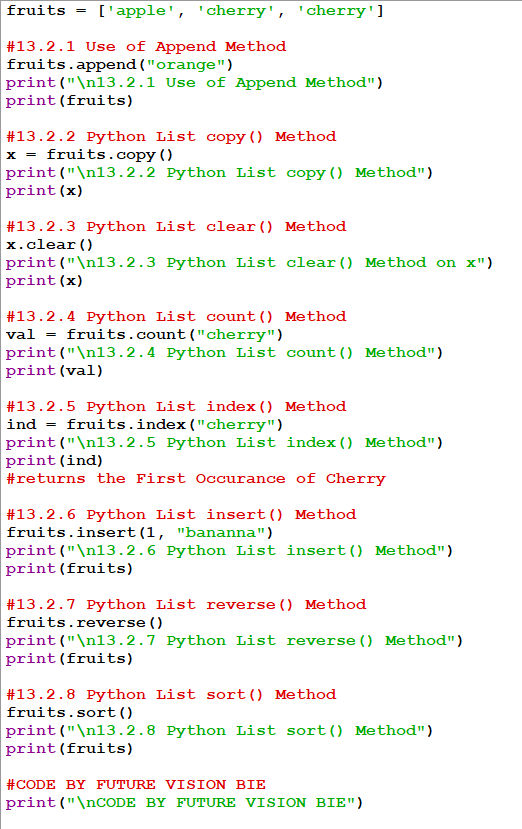 Use of various list Methods