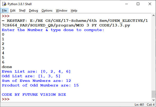 Output of Program to sum even number & product odd Number