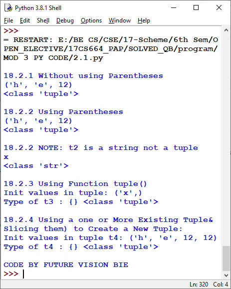 Output of various ways in Creating a Tuple