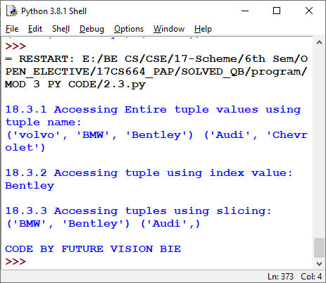 Output of various ways in accessing the Tuples