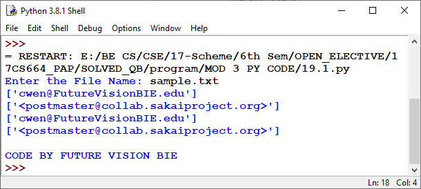 Output of RE of a Mail Address